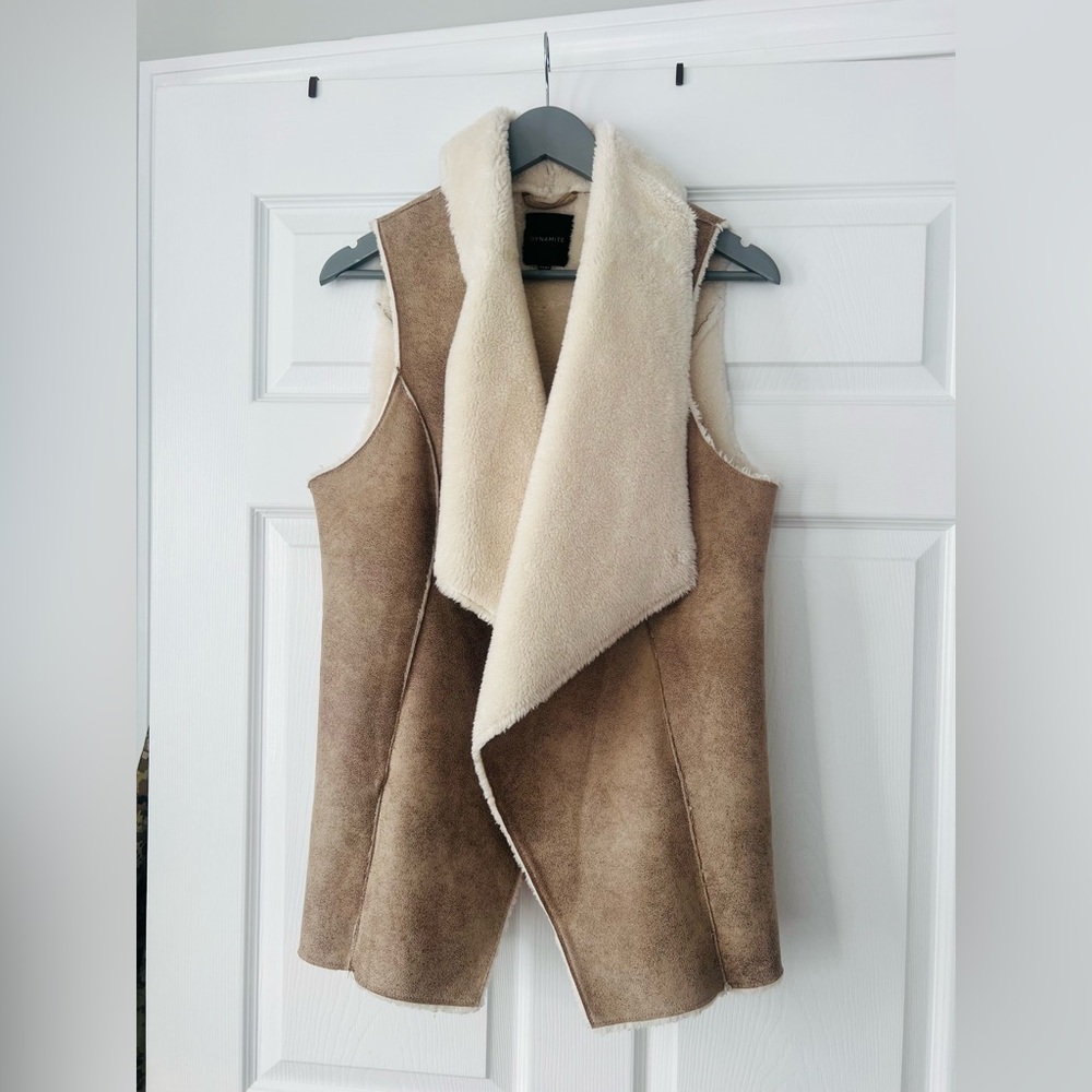 Dynamite Cream and Brown Shearling Vest